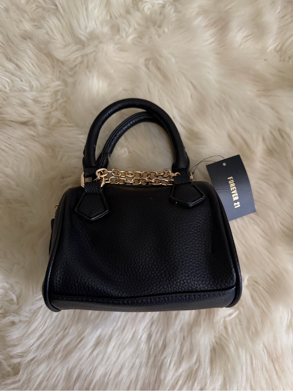 Forever 21 Black Mini Satchel with Gold Chain Trim